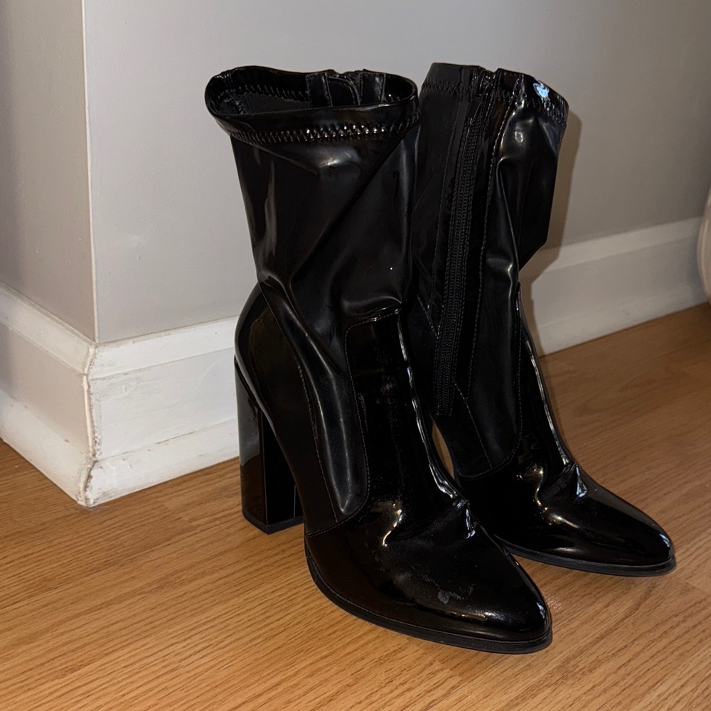 H&M Glossy Black Heeled Boots